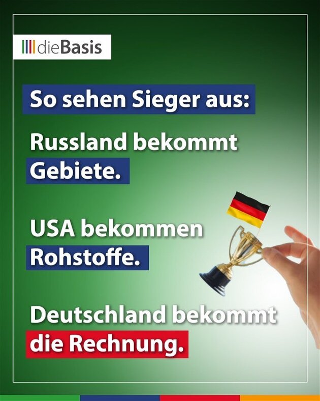 dieBasis zum Thema Krieg So sehen Sieger aus: <br />- Russland bekommt Gebiete<br />- USA bekommen Rohstoffe<br />- Deutschland bekommt die Rechnung